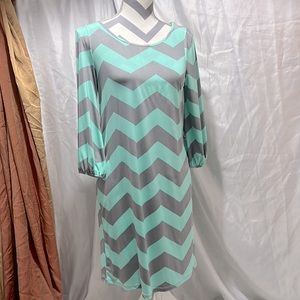 Mint Green and Grey Chevron Patterned Dress